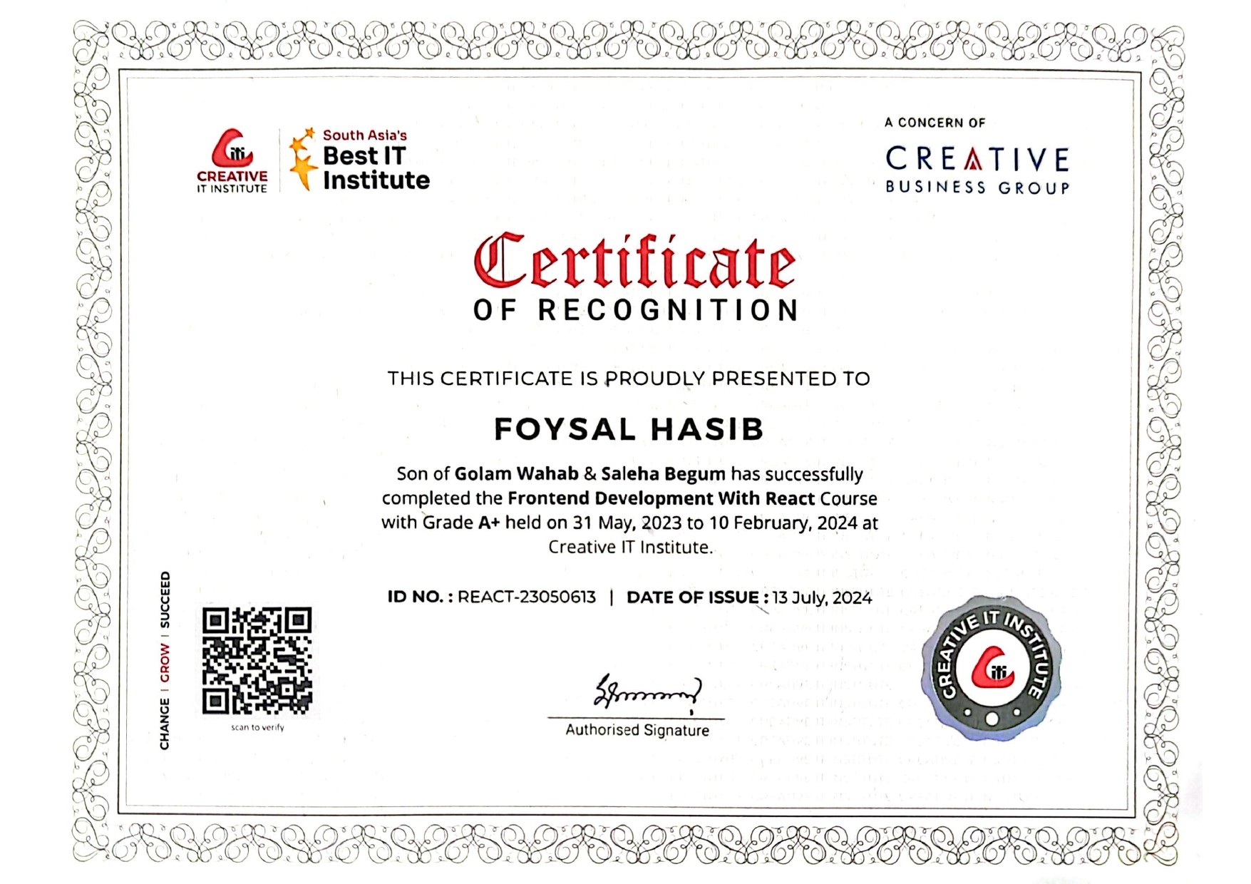 Certificate